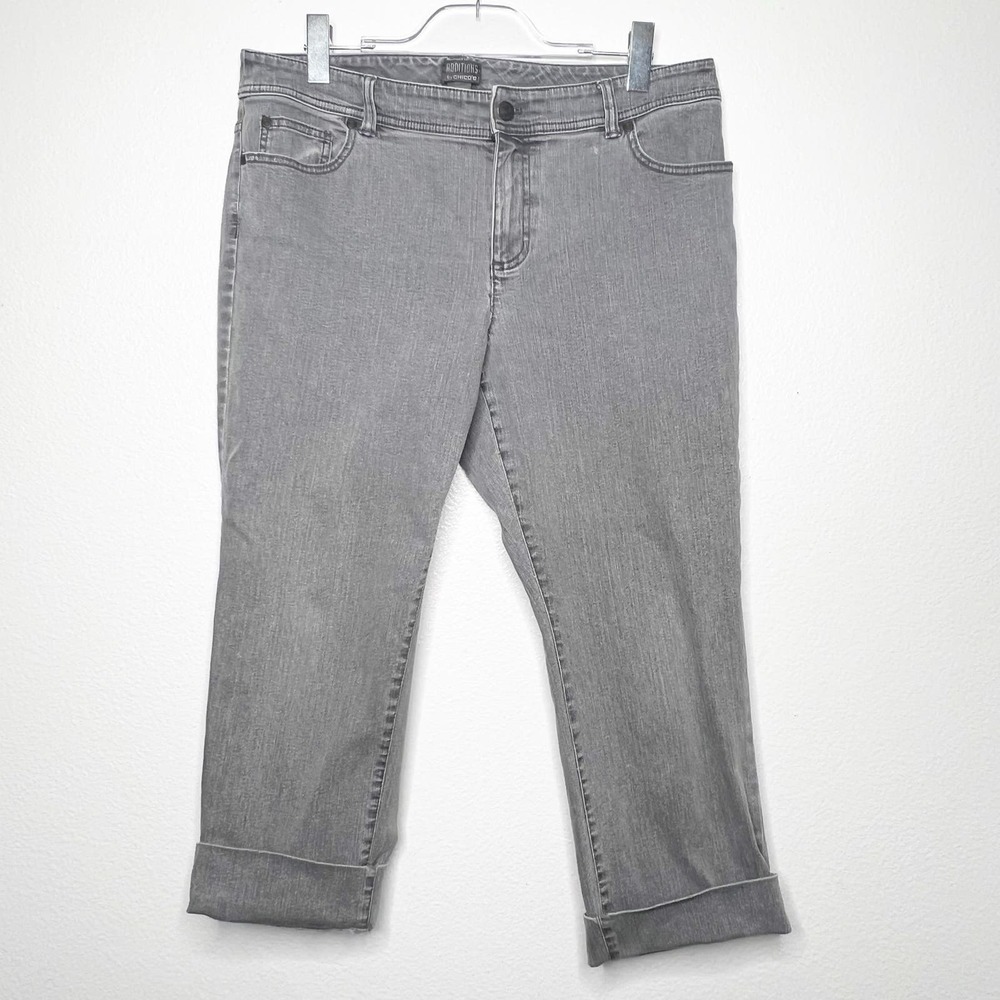 CHICOS by ADDITIONS Gray Cropped Denim Jean Women 12 Short